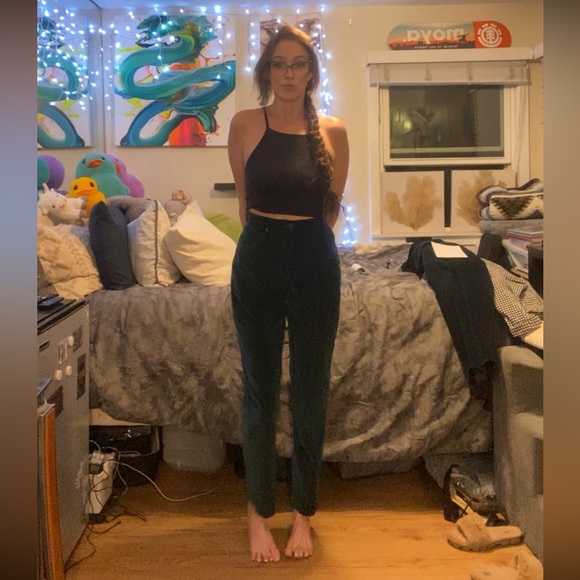 Women's green velvet pants - Picture 3 of 12